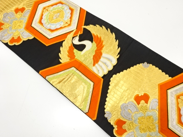 JAPANESE KIMONO / ANTIQUE FUKURO OBI / SILK / WOVEN BUTTERFLY